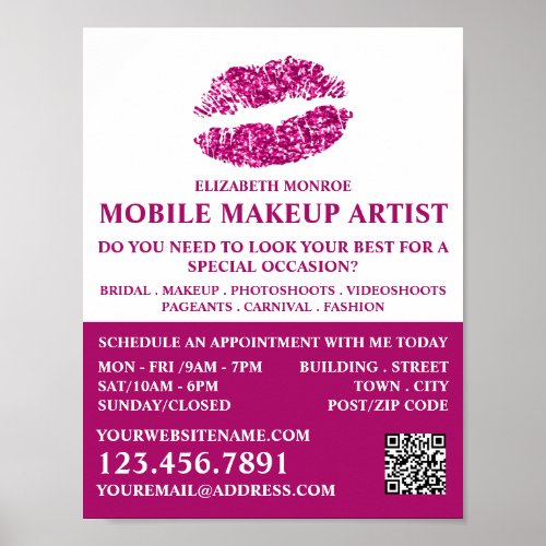 Modern Pink Glitter Lips Makeup Artist Advert Poster