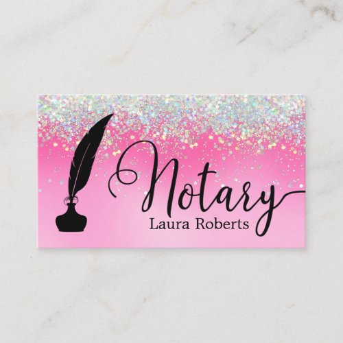 Modern Pink Glitter Loan Signing Agent     Busines Business Card