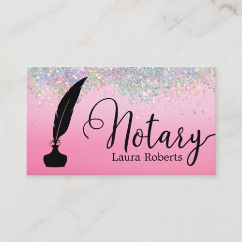 Modern Pink Glitter Loan Signing Agent  Business C Business Card