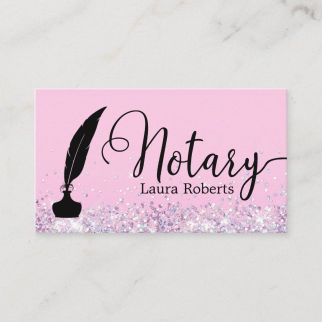 Modern Pink Glitter Loan Signing Agent    Business Card (Front)