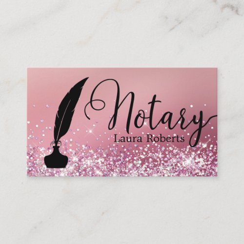 Modern Pink Glitter Loan Signing Agent   Business Card