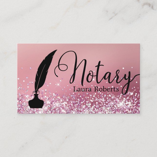 Modern Pink Glitter Loan Signing Agent   Business Card (Front)