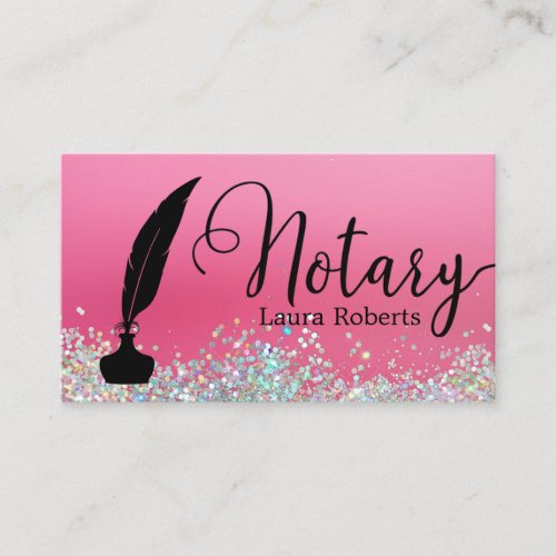 Modern Pink Glitter Loan Signing Agent  Business Card