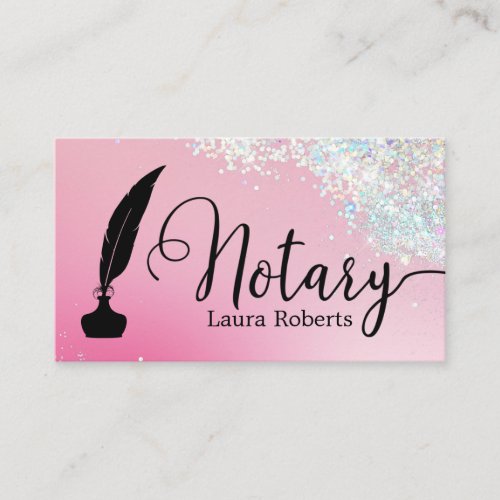 Modern Pink Glitter Loan Signing Agent    Business Card