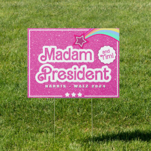 Modern Pink Glitter Madam President Yard Sign