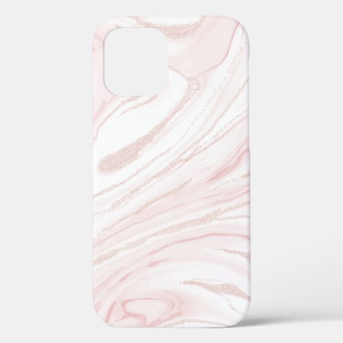 Modern Pink Glitter Marble iPhone 12 Case