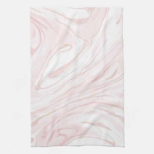 Modern Pink Glitter Marble Kitchen Towel