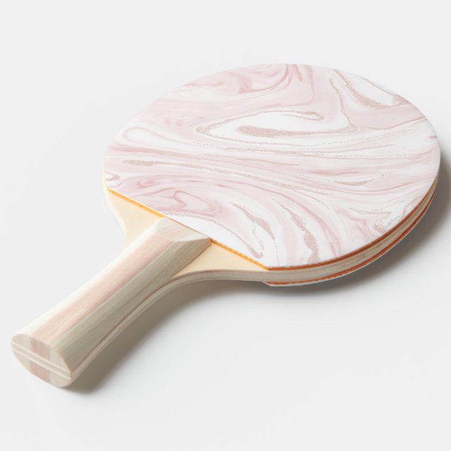 Modern Pink Glitter Marble Ping Pong Paddle (Front Angle)