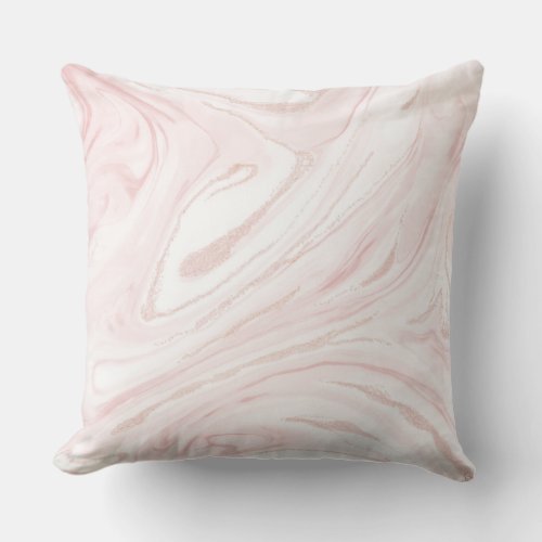 Modern Pink Glitter Marble Throw Pillow