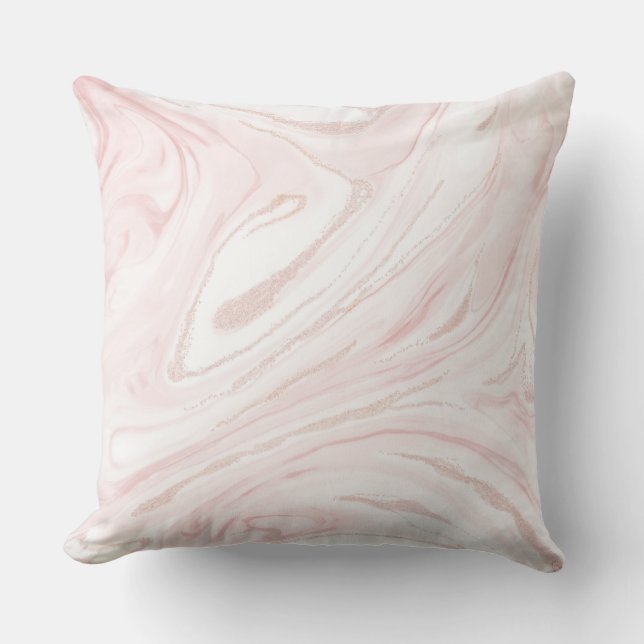 Modern Pink Glitter Marble Throw Pillow (Front)