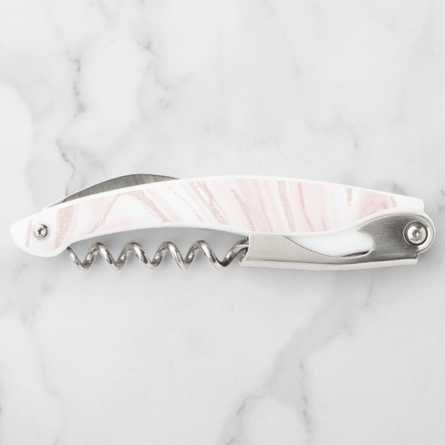 Modern Pink Glitter Marble Waiter's Corkscrew (Back)