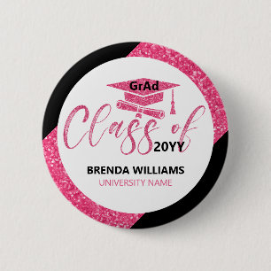 Modern Pink Glitter Modern Text Class Of 2023 Button
