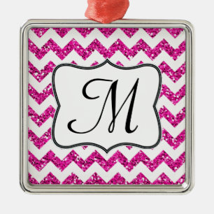 Modern Pink Glitter Monogram Initial Ornament