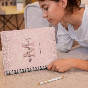 Modern Pink Glitter Monogram Name 2026 Planner