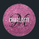 Modern pink glitter monogram name dart board<br><div class="desc">Modern pink glitter dart board with a white typography name and black monogram. Personalize with name and initial.</div>