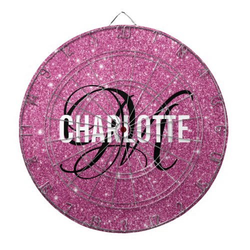 Modern pink glitter monogram name dart board