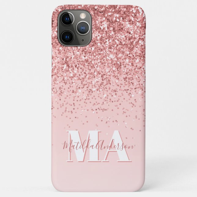 Modern pink glitter monogram personalized Case-Mate iPhone case (Back)