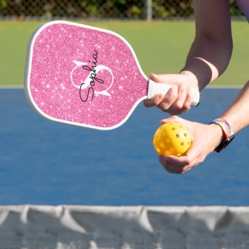 Modern Pink Glitter Monogram Personalized Name Pickleball Paddle by Trendshop at Zazzle