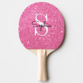 Modern Pink Glitter Monogram Personalized Name Ping Pong Paddle by Trendshop at Zazzle