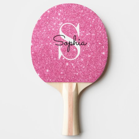 Modern Pink Glitter Monogram Personalized Name Ping Pong Paddle