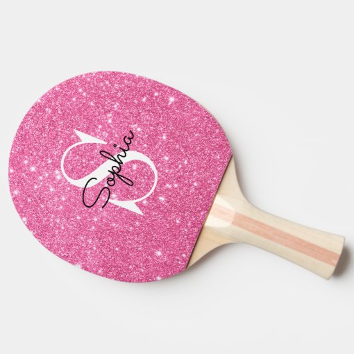 Modern Pink Glitter Monogram Personalized Name Ping Pong Paddle | Zazzle