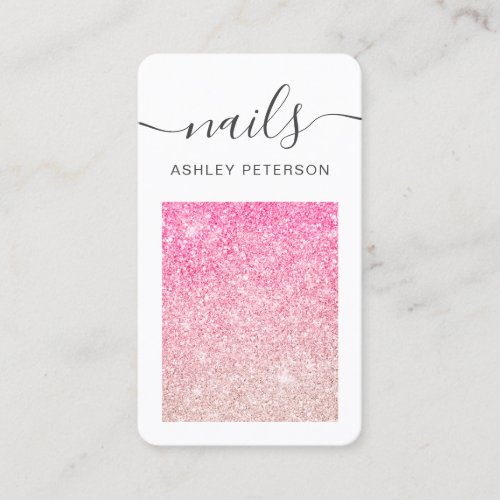 Modern pink glitter ombre nails technician script business card