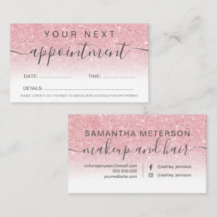 Modern pink glitter ombre white professional appointment card