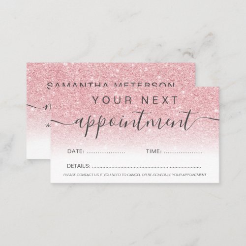 Modern pink glitter ombre white professional appointment card