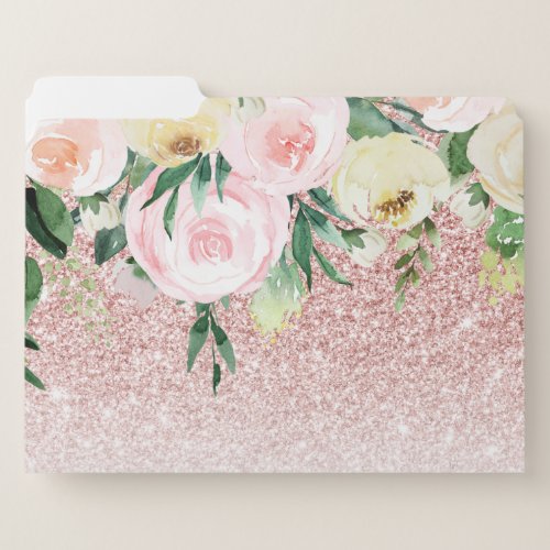 Modern Pink Glitter  Pastel Flowers Sparkle Gift File Folder