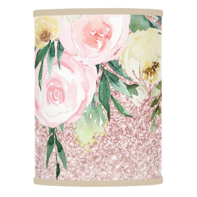 Modern Pink Glitter & Pastel Flowers Sparkle Gift Lamp Shade (Front)