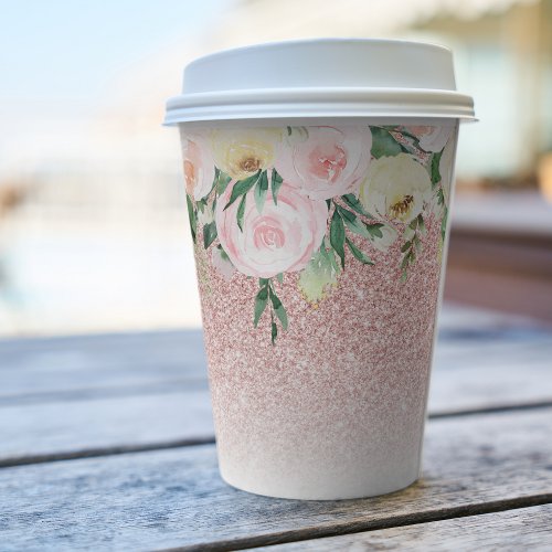 Modern Pink Glitter  Pastel Flowers Sparkle Gift Paper Cups