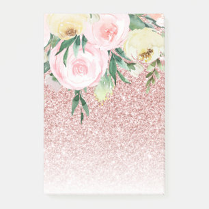 Modern Pink Glitter & Pastel Flowers Sparkle Gift Post-it Notes