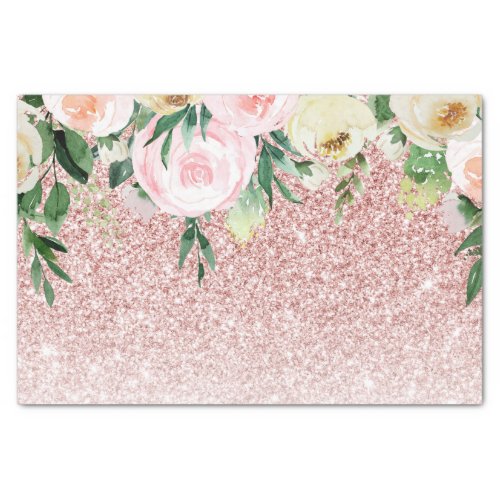 Modern Pink Glitter  Pastel Flowers Sparkle Gift Tissue Paper