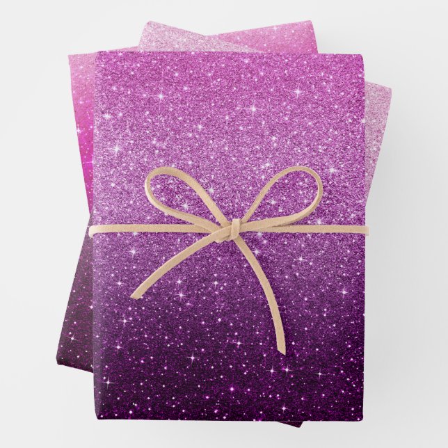 Modern Pink Glitter Pattern ombre Wrapping Paper Sheets (In situ)