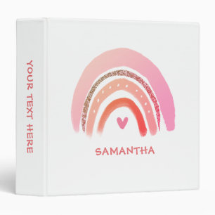 Modern Pink Glitter Personalized Rainbow 3 Ring Binder