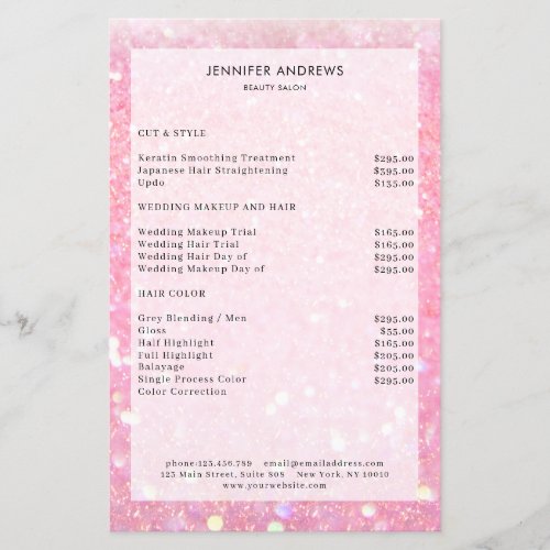 Modern Pink Glitter Salon Price List  Flyer