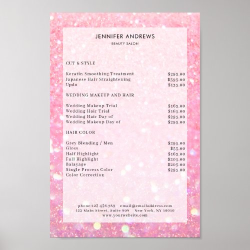 Modern pink glitter salon price list Poster