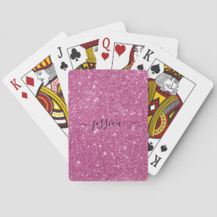 Modern pink glitter script name poker cards