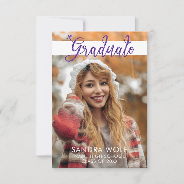 Modern Pink Glitter Script Photo Graduation Invitation (Front)