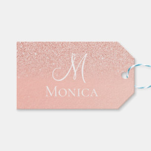 Modern Pink Glitter sparkles monogram name  Gift Tags