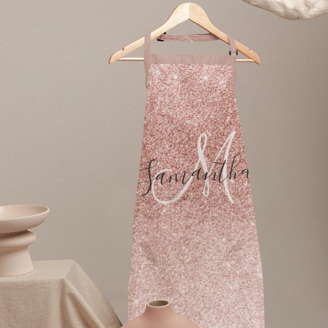 Modern Pink Glitter Sparkles Personalized Name Apron (Creator Uploaded)
