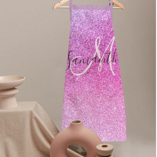 Modern Pink Glitter Sparkles Personalized Name Apron