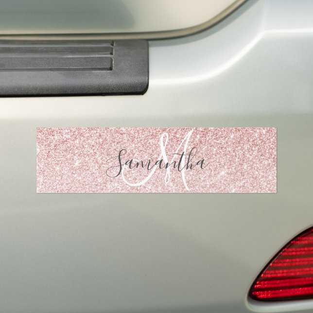 Modern Pink Glitter Sparkles Personalized Name Bumper Sticker (On Car)