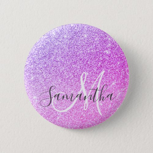 Modern Pink Glitter Sparkles Personalized Name Button