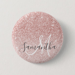 Modern Pink Glitter Sparkles Personalized Name Button