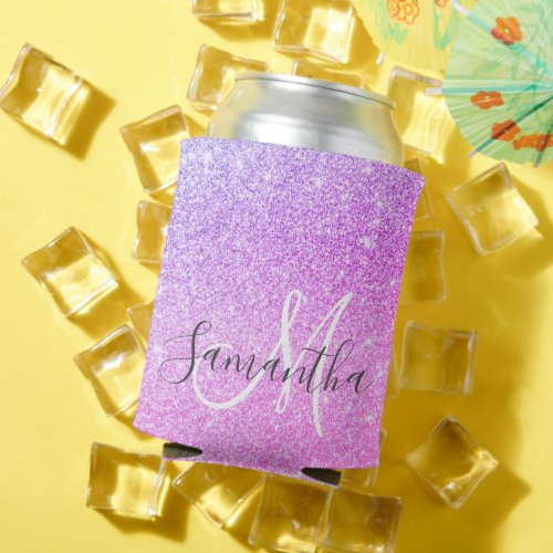 Modern Pink Glitter Sparkles Personalized Name Can Cooler