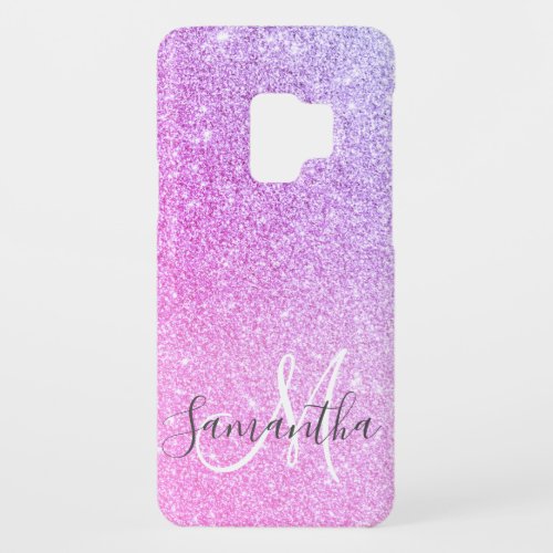 Modern Pink Glitter Sparkles Personalized Name Case_Mate Samsung Galaxy S9 Case