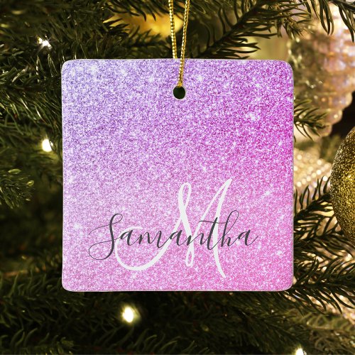 Modern Pink Glitter Sparkles Personalized Name Ceramic Ornament