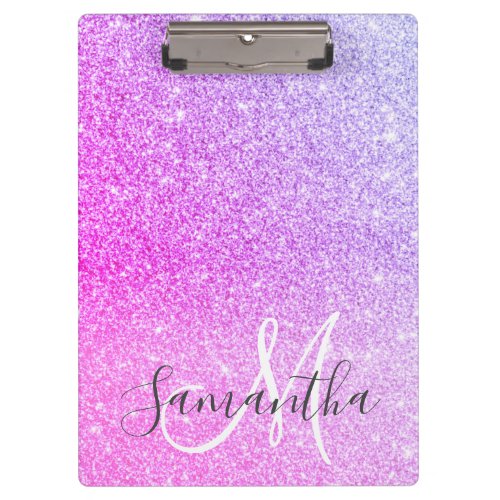 Modern Pink Glitter Sparkles Personalized Name Clipboard