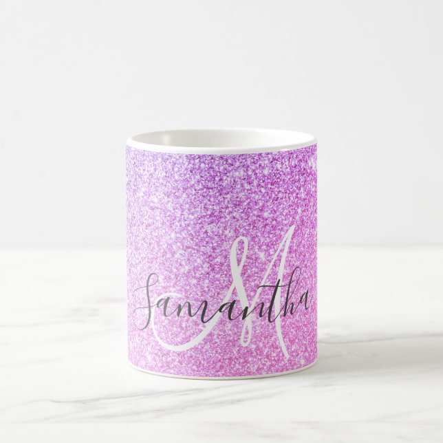 Modern Pink Glitter Sparkles Personalized Name Coffee Mug (Center)